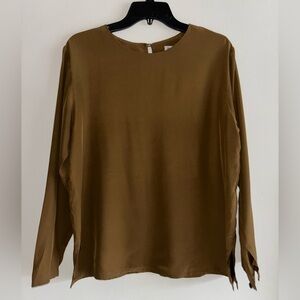 HOPE 100% Silk Caramel Brown Long Sleeve Blouse Sz 8